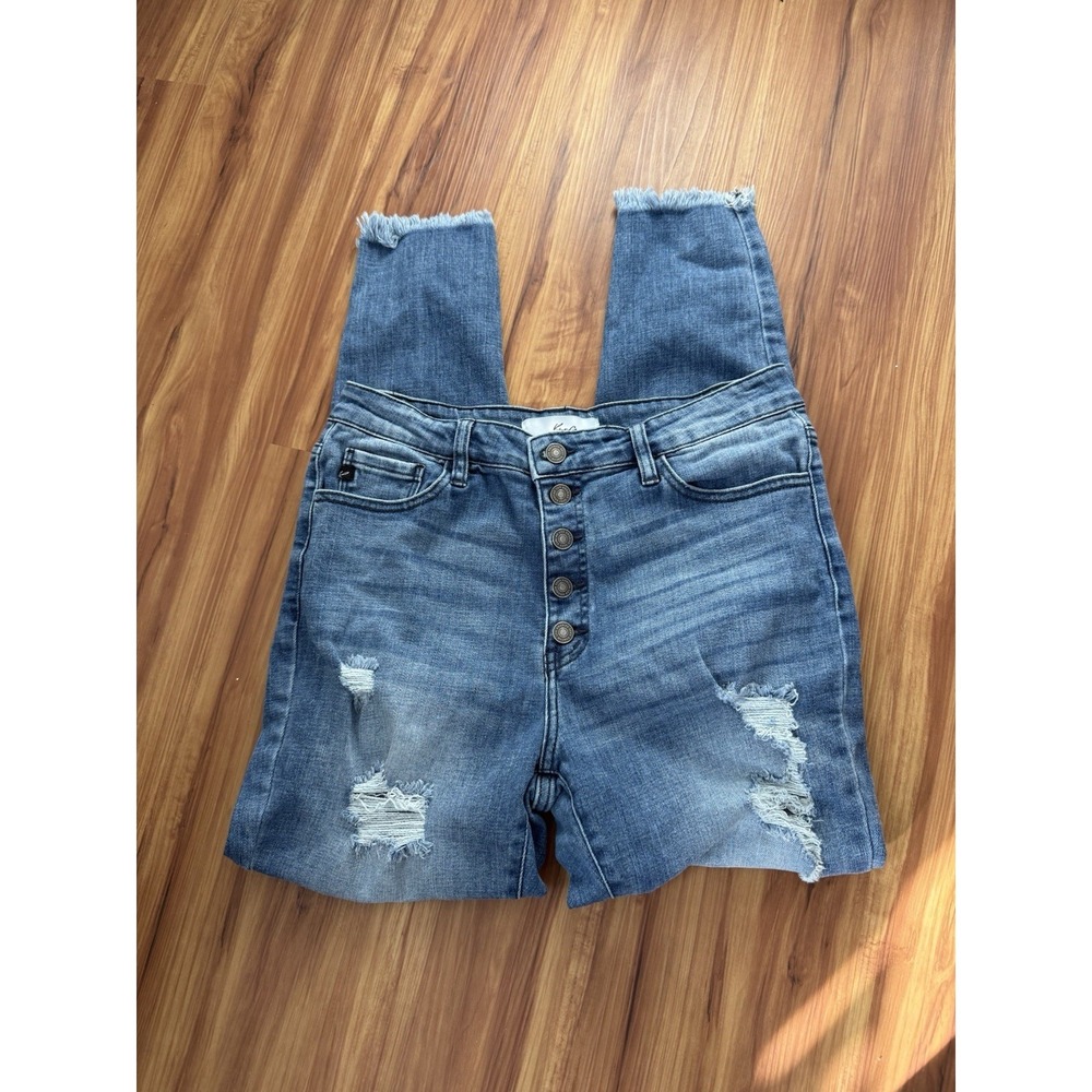 KanCan Jeans Womens Size 11/29 Skinny Button Fly Distressed Raw Hem Stretch Blue
